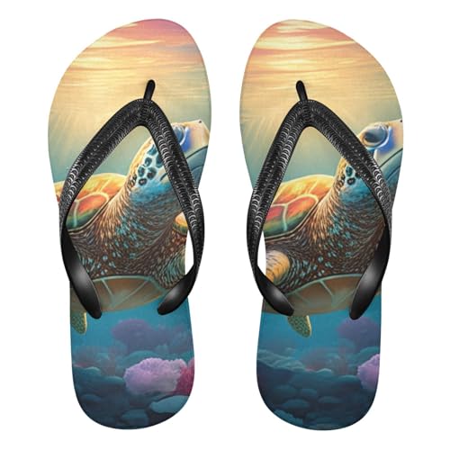 Colorful Turtle Flowers Flip Flop Beach Summer Casual Sandal for Women & Men Shower Shoes 20862069