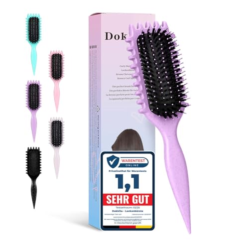 Lockenbürste, Curly Hair Brush, Curl Defining brush, Curl Define Stylingbürste, Wildschweinborsten Haarbürste, Haarbürste zum Entwirren für Frauen -Violett
