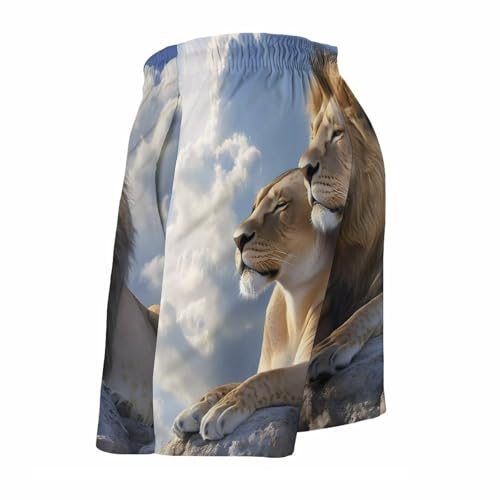 Animal Lion Love Mens Swim Trunks Quick Dry Board Shorts Casual Swimsuit4
