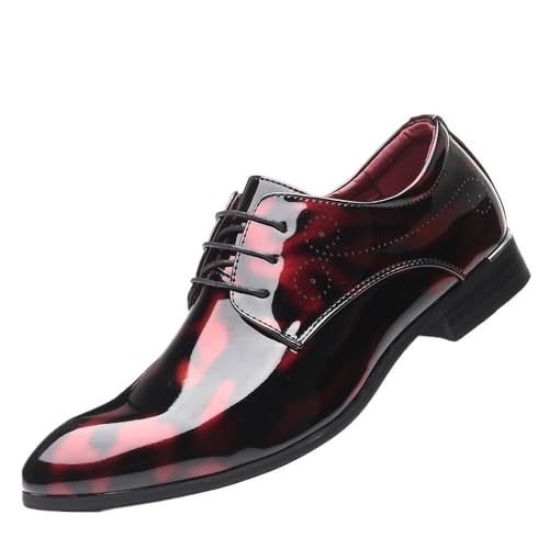 Men's Classic Business Dress Shoes, Korean Fashion Pointed Toe Lace-Up Formal Wedding Shoes, Black Printed Leather Shoes