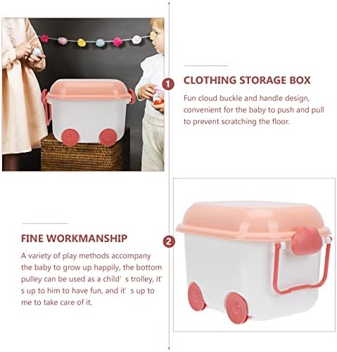 Cabilock Kids Toy Box with Wheel and Lid Car Latch Box Chest Storage Organizer Supplies Storage Bin Books Container for Boys Girls Children Pink