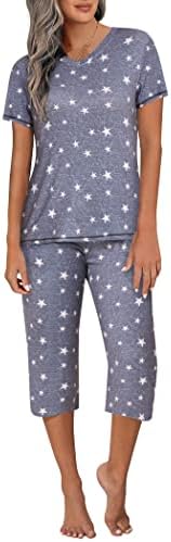 Ekouaer pajamas for women pjs set for women sleepwear capri pajamas set short sleeves womens pajama sets capri pjs