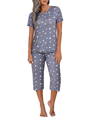 Ekouaer pajamas for women pjs set for women sleepwear capri pajamas set short sleeves womens pajama sets capri