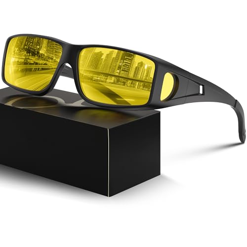 kunchu Night Driving Glasses for Men Women Anti Glare Polarized Fit Over Night Vision glasses (B37601Flat Black) by kunchu - Used condition - US$28.49