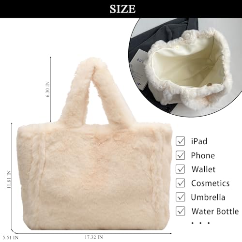 Bolso tote peludo grande para mujer miniatura 4