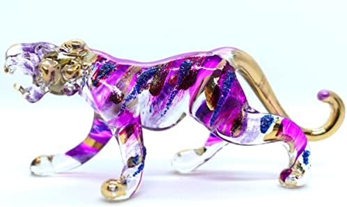 Sansukjai Tiger Miniature Figurines Hand Blown Glass Art Animals Collectible Gift Home Décor (Purple Blue)