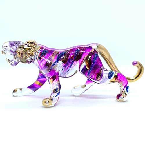 Sansukjai Tiger Miniature Figurines Hand Blown Glass Art Animals Collectible Gift Home Décor (Purple Blue) #TOP12