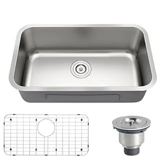 Quikore 30 Inch Undermount Kitchen Sink 18 Gauge Stainless Steel Spacious Single Bowl Curved Shape Round Corner Deep Sinks with Basket Strainer and Bottom Grid 30" x 18" x 9"