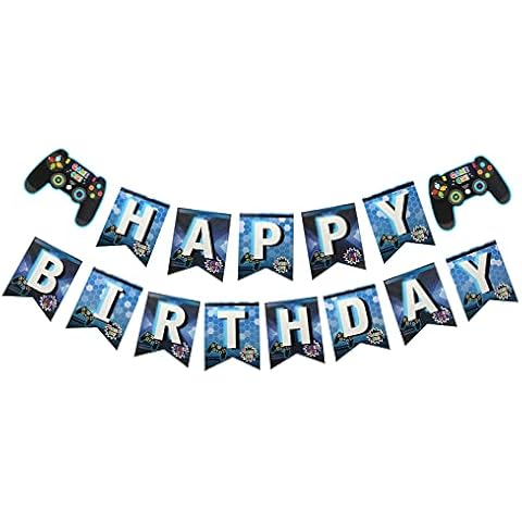 Video Game Happy Birthday Banner for Gaming Theme Party Cover