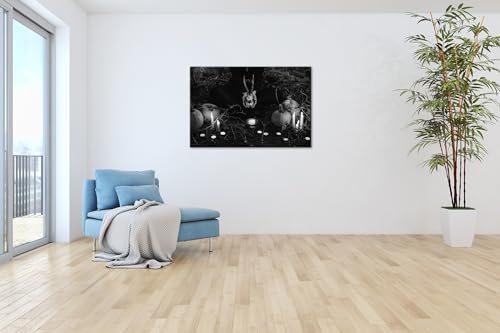 Impression numérique format rituel effrayant 90x60 cm noir et blanc avec son cadre en bois véritable