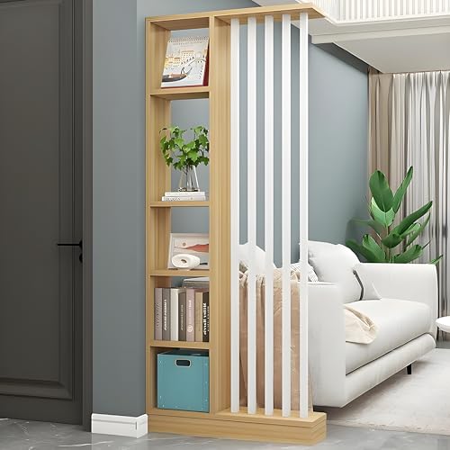 Image of MKH KRAFTS- Hand Carved Wooden Room Divider & Partition Panel Decorative Room Separator Open Shelf Divider for Living Room Kitchen Office with Iron Rodes
