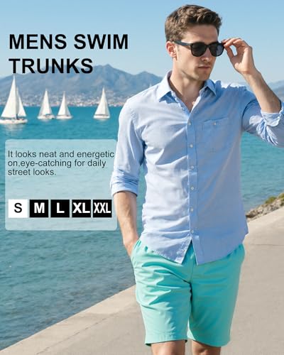 Image of Mens Swim Trunks with Compression Liner 2 in 1 Quick Dry Swimming Shorts Swimwear Bathing Suits with Pockets