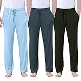 DITOK 3 pcs Men's Lightweight Pajama Pants Soft Lounge Sleep Joggers Adjustable Drawstring & Pockets All-Season Sleepwear