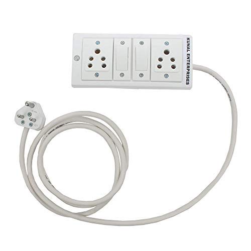 KUNAL Extension Board with 2 Individual Switch 2 Socket 2 Meter Long Wire Power Extension Cord 6 Amp White Surge Protector,