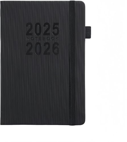 手帳システム手帳 2025年7月から2026年6月 A5サイズ ノートブック 英語版 スケジュール帳 1日1ページ 目標達成日記帳 ビジネスや学校で使用可能 計画作成 (ブラック)