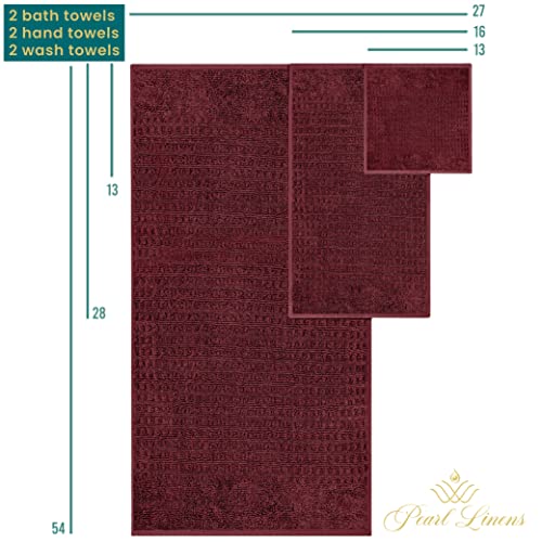 Pearl Linens 100% Cotton Premium Bath Towel Set Of 6 For Bathroom, Waffle Towels For Home, Hotel, Spa, Absorbent, Soft, 2 Large Bath Towels, 2 Bath Hand Towels & 2 Wash Cloths For Your Body, Burgundy #TOP1