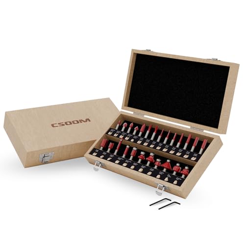 CSOOM 25-teilige professionelle Holzbearbeitung Router Bit mit Hartmetall-Trimmer, Holzbearbeitung Werkzeuge