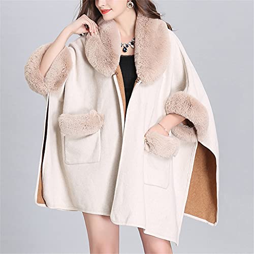 Scdzs Female Winter Warm Shawl Autumn Scarf Loose Faux Fur Collar Cloak Coat Cape Jacket (Color : White, Size : One Size) #TOP7