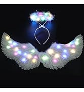 Angel Wings, Light Up Angel Wings and Halo with LED Lights, White Angel Wings Costume for Adult W...