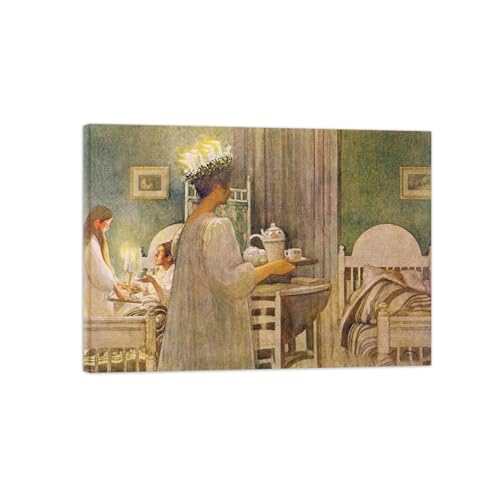 Peinture Murale sur Toile Carl Larsson Matin de Noël Affiche Reproduction Art 20x30cm