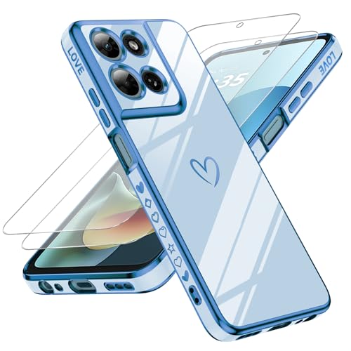 LeYi for Moto-G 2025 Phone Case: Love Heart Plating Luxury, Blue