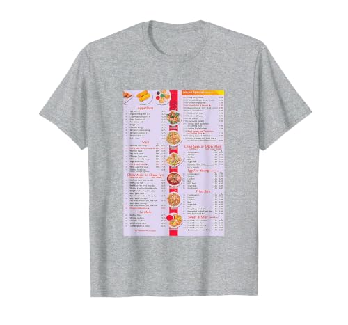 Chinese Food Menu T-Shirt, Men, Heather Grey, Medium