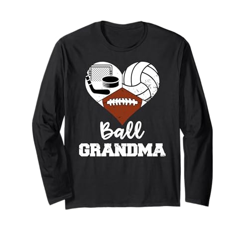 Ball Grandma Heart Funny Football Volleyball Hockey Grandma Long Sleeve T-Shirt