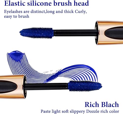 Blue Mascara Telescopic Mascara Waterproof, 4d Silk Fiber Coloured Lash Mascara Blue, Electric Blue Mascara for Eyes - Long-Lasting No Smudge and Clump Telescopic Mascara for Party Stage Use - Image 3