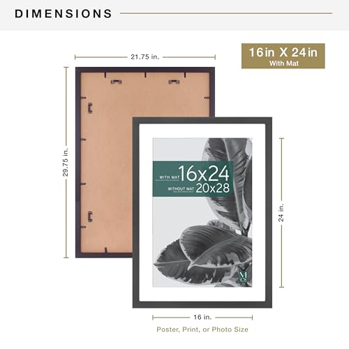 MCS Studio Gallery 20x28 Matted Poster Frame with 16x24 Picture Display, Black Woodgrain Vertical & Horizontal Wall Hanging Large Picture Frame for Photos, Posters & Art Prints (1-Pack)