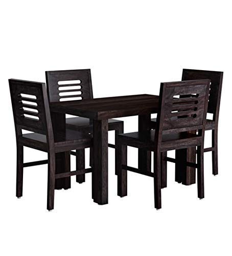 Image of SHRI MINTU'S ART Solid Sheesham Wood Dining Table 4 Seater | Four Seater Dinning Table with 4 Chairs for Home | Dining Room Sets for Kitchen & Restaurants | Rosewood, Walnut Finish