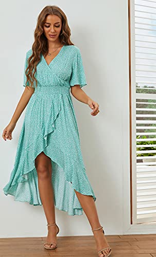 Image of Kormei Women Short Sleeve V Neck Floral High Low Flowy Summer Party Long Maxi Dress