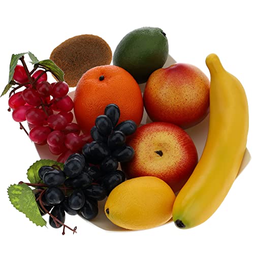 Gresorth Künstliche Früchte Fälschen Apfel Banane Orange Zitrone Pfirsich Traube Kiwi Dekoration - 9 Stück