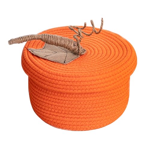 KINGWILLOW Cotton Rope Storage Basket, Cute Pumpkin-shaped Storage Basket with Lid, brand (Cotton rope + Hemp rope, Two-piece set).