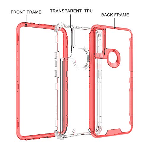 EnCASEs 3 in 1 Full Body Cell Phone Case for Alcatel 3V 2019, Heavy Duty Front & Back Hybrid Case, Shockproof Bumper Case Cover, Red