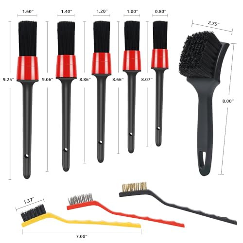 Image of Rexmon 9pcs Car Detailing Brush,Indispensable Long-Handled Cleaning Brushes for Inside and Outside The Car, Wheels and Hard-to- Areas