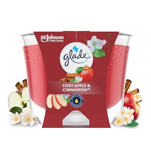 Glade Bougie Vegan Longue Durée - Parfum Infusé Huiles Essentielles - Nouvelle Formule Sans Huile De Palme - Cosy Apple & Cinnamon - 1 Bougie
