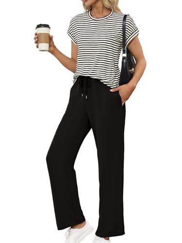 Glamaker 2 Piece Sets for Women Summer Crewneck Casual Tops