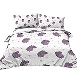 BlessLiving Lavender Hippo Bedding Sets Cartoon Animal Duvet Cover 3 Pieces, Hippo and Heart Cute Bed Quilt Cover with 2 Pillowcases for Kids/Teens/Bedroom - Double Size