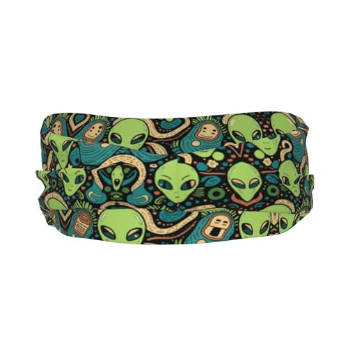 Boys Girls Sports Sweatbands, Boho Style Long Hair Band for Running Travel Spa, Lovely Aliens Faces Alien 90S Style Art Headdress Hair Decor3