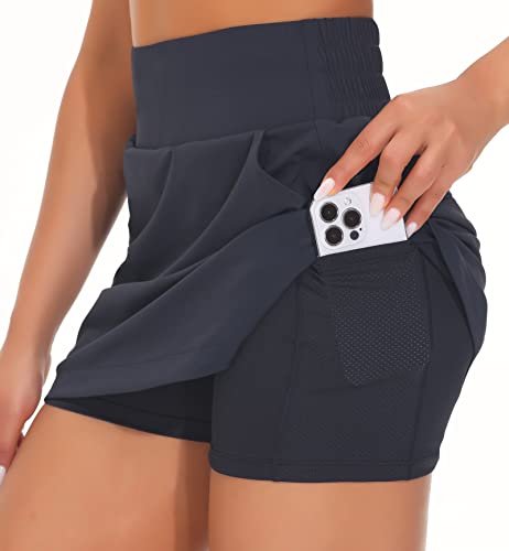 The Gym People Women's Golf Skort Tennis High Waist Lightweight Athletic Casual Skirts Built-In Shorts With 4 Pockets Blue #TOP4