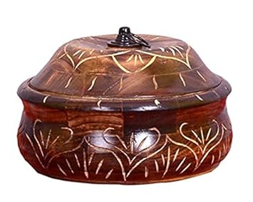 Wonder Craft hub Wooden Chapati Box Casserole, Insulated Steel, Wooden Chappati Box, Roti Box, Paratha Box, Puri Box Wooden Casserole for Kitchen Home Decor (Brown)