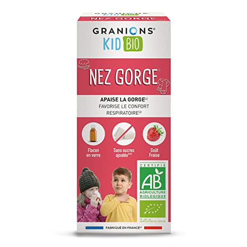 GRANIONS KID BIO GRANIONS NEZ GORGE - Certifié - DOUBLE ACTION : Apaise la gorge & favorise le confort respiratoire - Formule naturelle à base de sirop d'agave -Goût fraise - 125 ml Cover