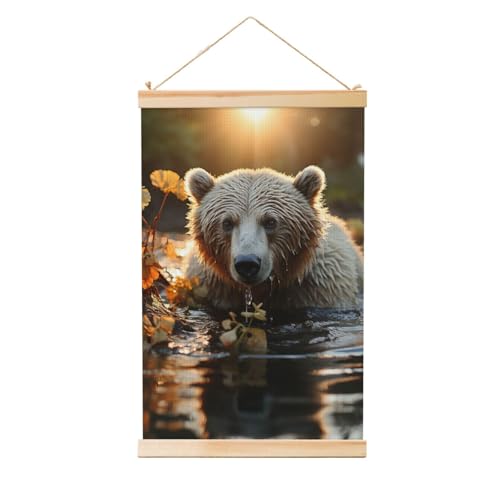 Poster mural en bois ours de qualité supérieure, suspension élégante pour grand mur