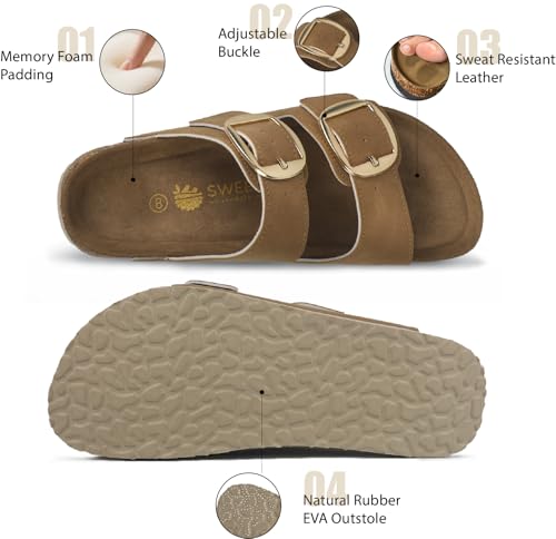 Sweechee Women's Arch Support Orthopedic Sandals Soft Cork Footbed, Comfortable Slides Shoes for Women, Honey Tan, US 9 — view 3