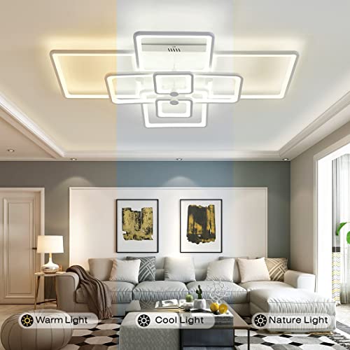 Hihihomy Modern Ceiling Light,41.7In Modern Led Ceiling Light,Dimmable Closed To Ceiling Light Fixtures,Flush Mount Light Fixture 120W White Modern Ceiling Lights For Living Room 8 Square With Remote #TOP1