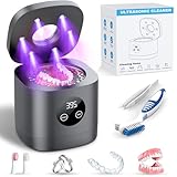 TEBAL Ultrasonic Retainer Cleaner Machine, 52kHz Ultrasonic Denture Cleaner for Mouth Guards, Braces, Toothbrush Heads, Jewelry, Dental Ultrasonic Cleaner with 250ML Capacity & Cleaning Brush, Black