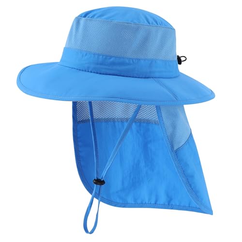 Image of Home Prefer UPF50+ Kids Girls Boys Sun Hat Wide Brim Fishing Hat with Neck Flap Adventure Beach Safari Sun Protection Cap