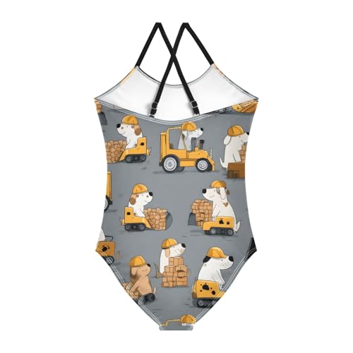 Girls Swimsuit Dog Brick Pattern One Piece Swimwear2