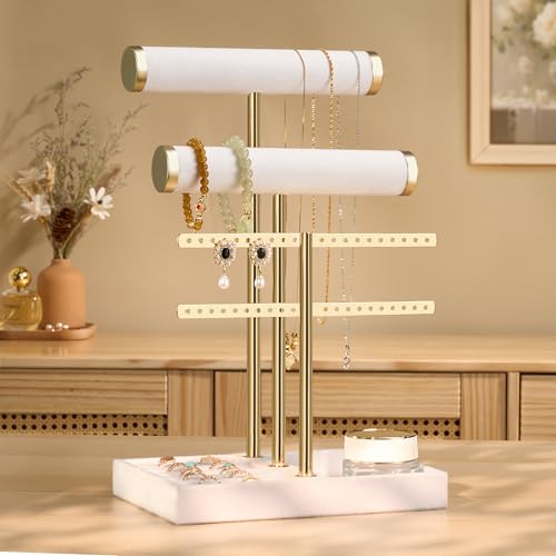 Image of Jewelry Organizer Stand for Necklaces, Bracelets, Earrings, Rings, White