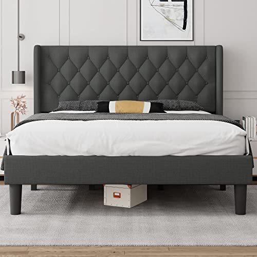 iPormis-King-Size-Bed-Frame-with-Wingback-Button-Tufted-Headboard-Upholstered-Platform-Bed-Frame-Sturdy-Wooden-Slats-8-Under-Bed-Space-Easy-Assembly-No-Box-Spring-Needed-Dark-Grey